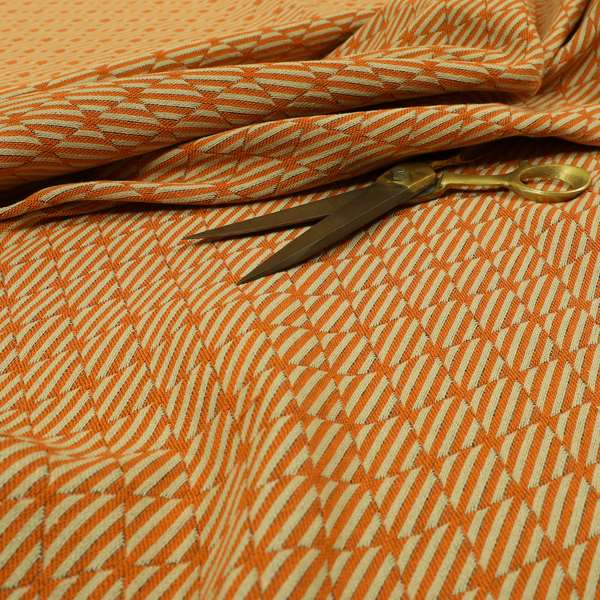 Orange Beige Colour Geometric Stripe Pattern Chenille Upholstery Fabric JO-1155 - Made To Measure Curtains