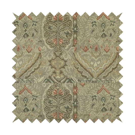 Grey Colour Medallion Patchwork Style Pattern Soft Chenille Upholstery Fabric JO-1157