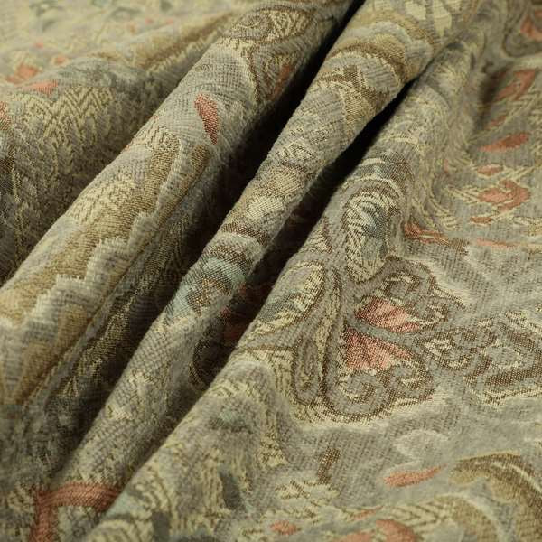 Grey Colour Medallion Patchwork Style Pattern Soft Chenille Upholstery Fabric JO-1157 - Made To Measure Curtains