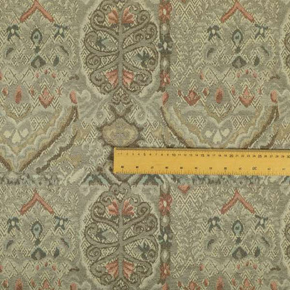 Grey Colour Medallion Patchwork Style Pattern Soft Chenille Upholstery Fabric JO-1157 - Made To Measure Curtains