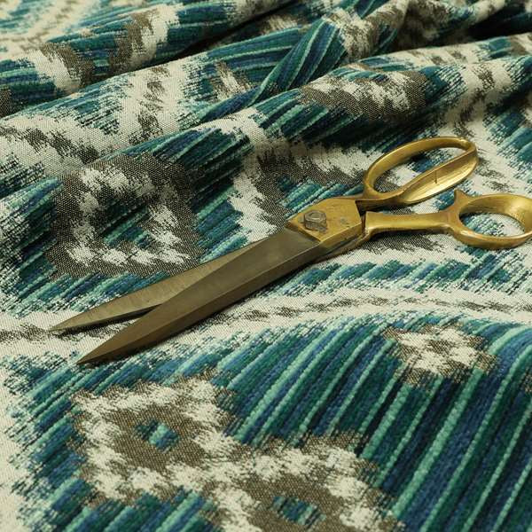 Blue Grey Colour Aztec Pattern Soft Chenille Upholstery Fabric JO-1158 - Made To Measure Curtains