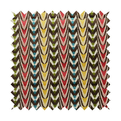 Ziani Designer Curved Pattern In Vibrant Yellow Blue Brown Red Green Colour Velvet Upholstery Fabric JO-116 - Roman Blinds