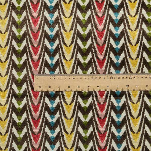 Ziani Designer Curved Pattern In Vibrant Yellow Blue Brown Red Green Colour Velvet Upholstery Fabric JO-116 - Made To Measure Curtains