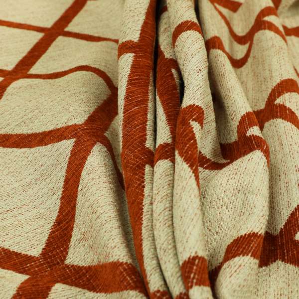 Orange Cream Geometric Pattern Soft Chenille Furnishing Fabric JO-1160 - Roman Blinds