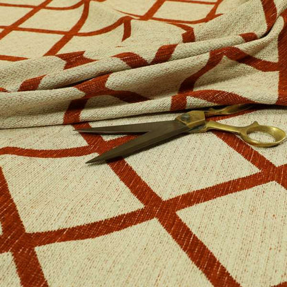 Orange Cream Geometric Pattern Soft Chenille Furnishing Fabric JO-1160 - Made To Measure Curtains