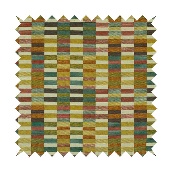 Multicoloured Brick Block Geometric Pattern Chenille Furnishing Upholstery Fabric JO-1163 - Roman Blinds