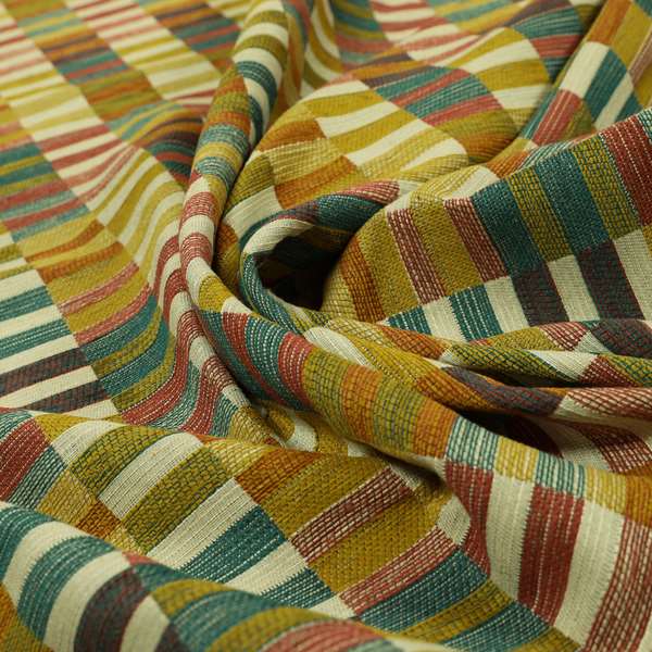 Multicoloured Brick Block Geometric Pattern Chenille Furnishing Upholstery Fabric JO-1163 - Made To Measure Curtains