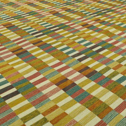 Multicoloured Brick Block Geometric Pattern Chenille Furnishing Upholstery Fabric JO-1163 - Made To Measure Curtains