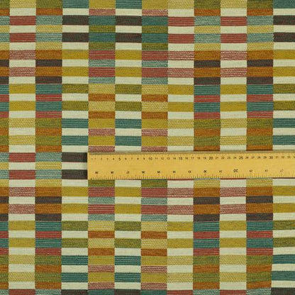 Multicoloured Brick Block Geometric Pattern Chenille Furnishing Upholstery Fabric JO-1163 - Roman Blinds