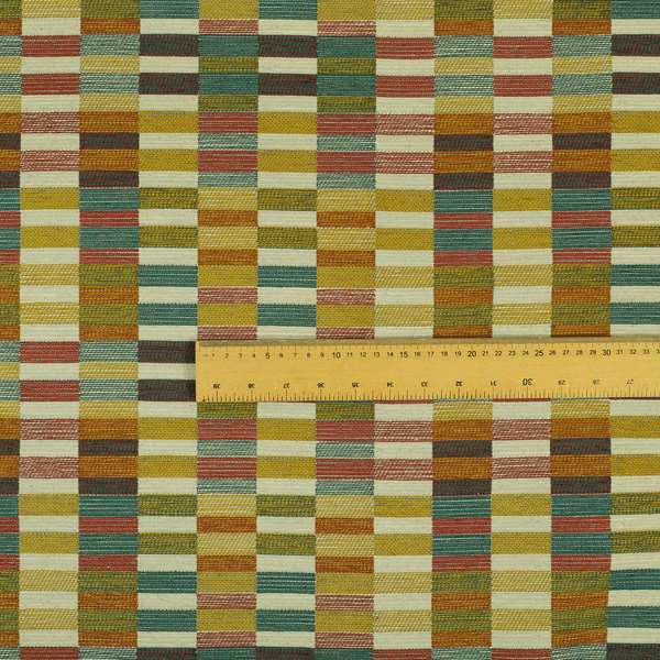 Multicoloured Brick Block Geometric Pattern Chenille Furnishing Upholstery Fabric JO-1163 - Handmade Cushions