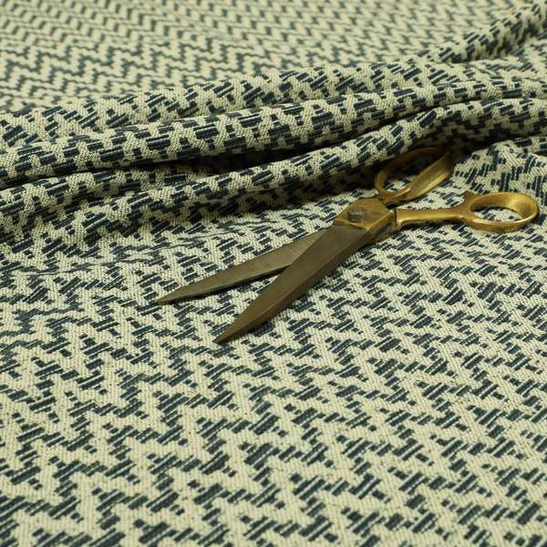 Cream Navy Blue Coloured Chevron Striped Chenille Furnishing Upholstery Fabric JO-1164