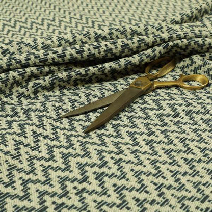 Cream Navy Blue Coloured Chevron Striped Chenille Furnishing Upholstery Fabric JO-1164 - Made To Measure Curtains