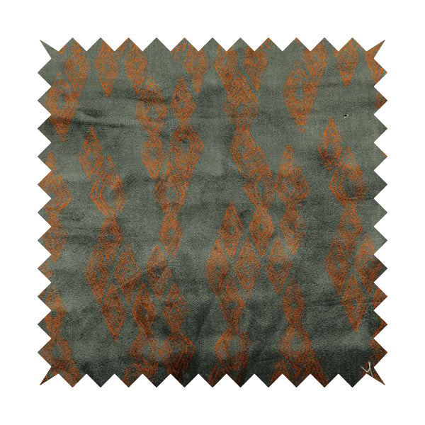 Tribal Symbol Pattern Velvet Grey With Orange Colour Upholstery Fabric JO-1165 - Made To Measure Curtains