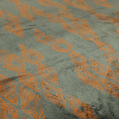 Tribal Symbol Pattern Velvet Grey With Orange Colour Upholstery Fabric JO-1165 - Made To Measure Curtains