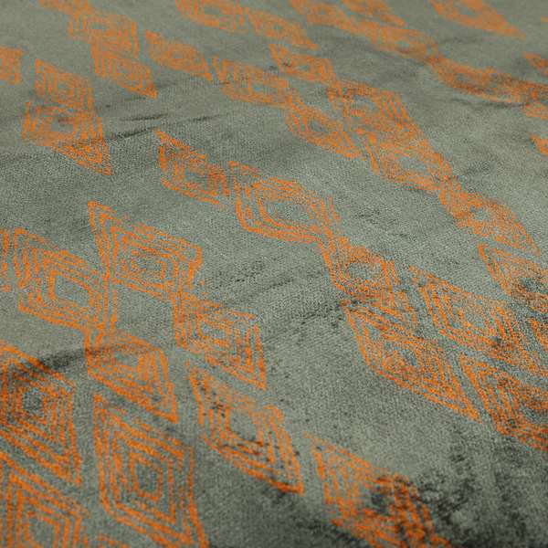 Tribal Symbol Pattern Velvet Grey With Orange Colour Upholstery Fabric JO-1165