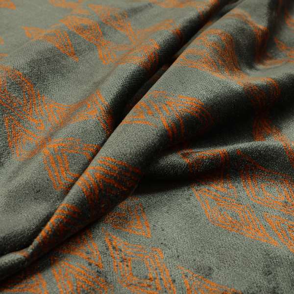 Tribal Symbol Pattern Velvet Grey With Orange Colour Upholstery Fabric JO-1165 - Made To Measure Curtains