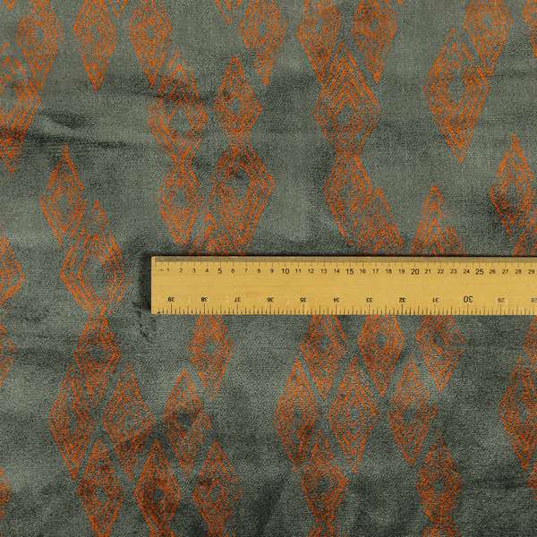 Tribal Symbol Pattern Velvet Grey With Orange Colour Upholstery Fabric JO-1165