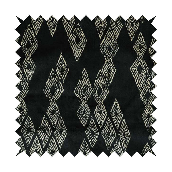 Tribal Symbol Pattern Velvet Navy Blue With White Colour Upholstery Fabric JO-1166