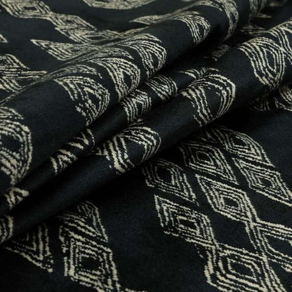 Tribal Symbol Pattern Velvet Navy Blue With White Colour Upholstery Fabric JO-1166