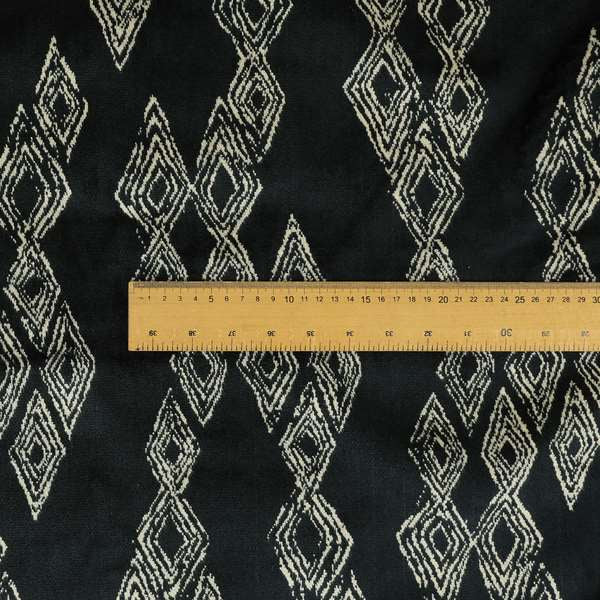 Tribal Symbol Pattern Velvet Navy Blue With White Colour Upholstery Fabric JO-1166 - Made To Measure Curtains