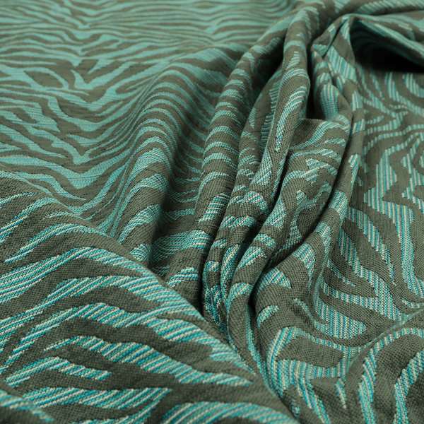 Zebra Stripe Pattern Grey Blue Colour Chenille Upholstery Fabric JO-1167 - Made To Measure Curtains