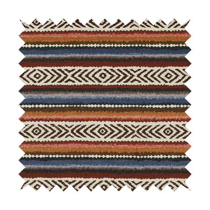 Colourful Horizontal Tribal Theme Striped Pattern Chenille Upholstery Furnishing Fabric JO-1169 - Roman Blinds