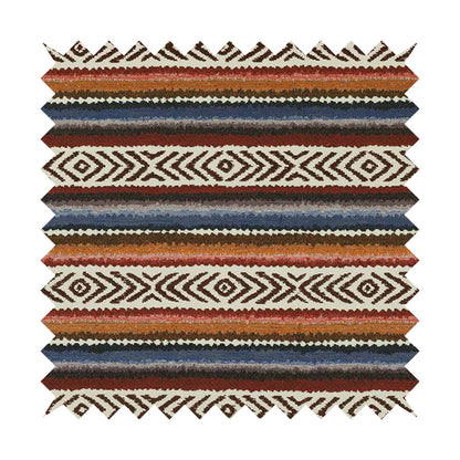Colourful Horizontal Tribal Theme Striped Pattern Chenille Upholstery Furnishing Fabric JO-1169