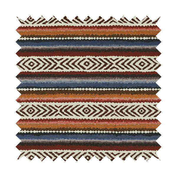 Colourful Horizontal Tribal Theme Striped Pattern Chenille Upholstery Furnishing Fabric JO-1169 - Made To Measure Curtains