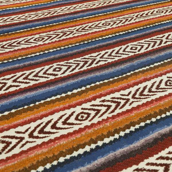 Colourful Horizontal Tribal Theme Striped Pattern Chenille Upholstery Furnishing Fabric JO-1169