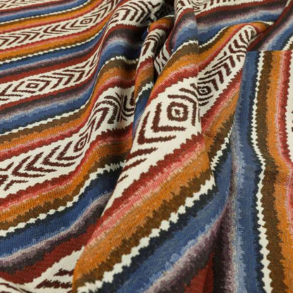 Colourful Horizontal Tribal Theme Striped Pattern Chenille Upholstery Furnishing Fabric JO-1169 - Made To Measure Curtains