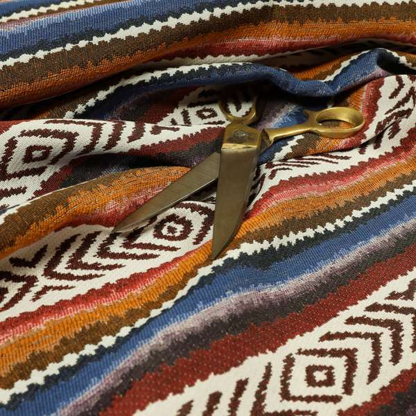 Colourful Horizontal Tribal Theme Striped Pattern Chenille Upholstery Furnishing Fabric JO-1169 - Made To Measure Curtains