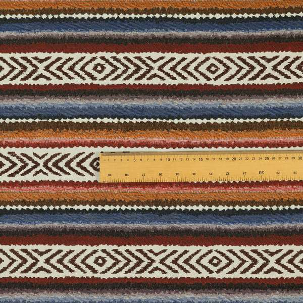 Colourful Horizontal Tribal Theme Striped Pattern Chenille Upholstery Furnishing Fabric JO-1169 - Made To Measure Curtains