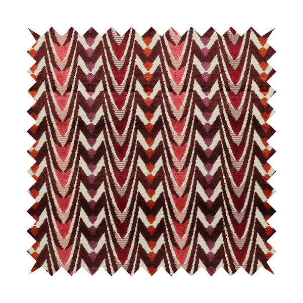 Ziani Designer Curved Pattern In Vibrant Purple Red Pink Orange Colour Velvet Upholstery Fabric JO-117