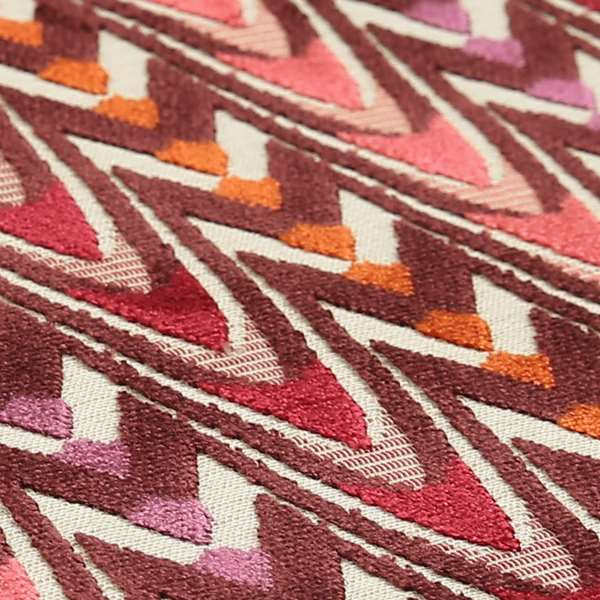 Ziani Designer Curved Pattern In Vibrant Purple Red Pink Orange Colour Velvet Upholstery Fabric JO-117 - Roman Blinds