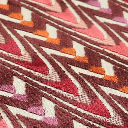 Ziani Designer Curved Pattern In Vibrant Purple Red Pink Orange Colour Velvet Upholstery Fabric JO-117 - Made To Measure Curtains