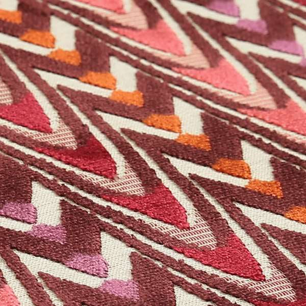 Ziani Designer Curved Pattern In Vibrant Purple Red Pink Orange Colour Velvet Upholstery Fabric JO-117