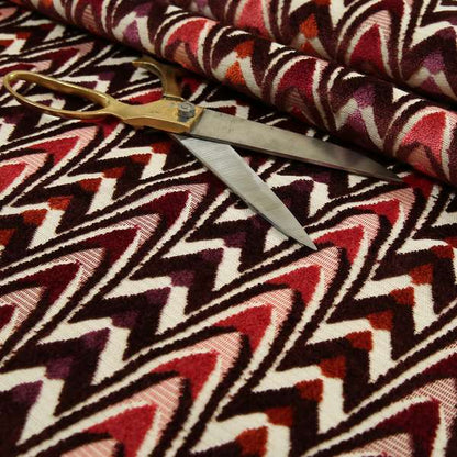 Ziani Designer Curved Pattern In Vibrant Purple Red Pink Orange Colour Velvet Upholstery Fabric JO-117 - Roman Blinds