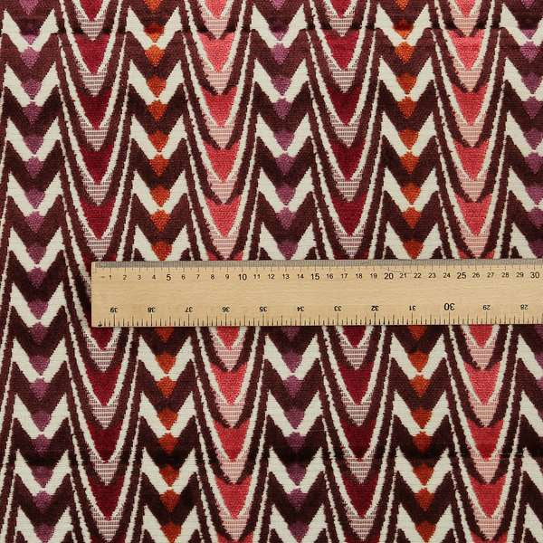 Ziani Designer Curved Pattern In Vibrant Purple Red Pink Orange Colour Velvet Upholstery Fabric JO-117 - Made To Measure Curtains