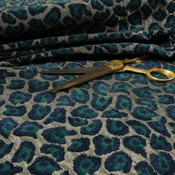 Geometric Abstract Pattern Silver Blue Colour Chenille Upholstery Fabric JO-1172 - Made To Measure Curtains