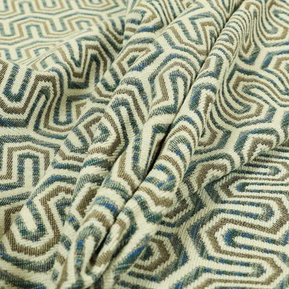 Cream Blue Colour Maze Pattern Soft Chenille Upholstery Fabric JO-1174