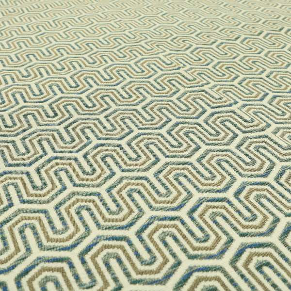 Cream Blue Colour Maze Pattern Soft Chenille Upholstery Fabric JO-1174