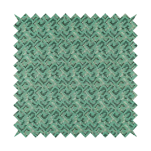 Teal Colour Geometric Pattern Chenille Furnishing Upholstery Fabric JO-1175 - Made To Measure Curtains