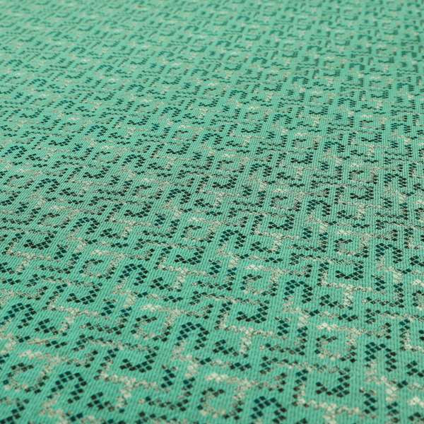 Teal Colour Geometric Pattern Chenille Furnishing Upholstery Fabric JO-1175 - Made To Measure Curtains