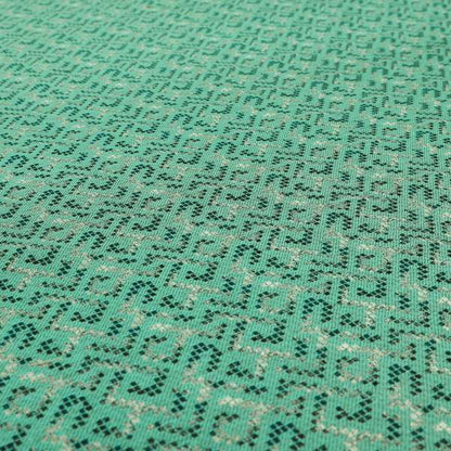 Teal Colour Geometric Pattern Chenille Furnishing Upholstery Fabric JO-1175 - Made To Measure Curtains