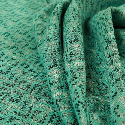 Teal Colour Geometric Pattern Chenille Furnishing Upholstery Fabric JO-1175 - Made To Measure Curtains