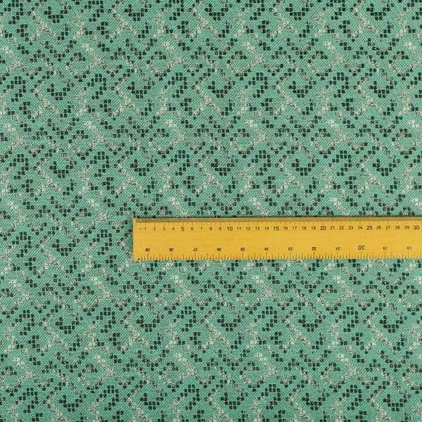 Teal Colour Geometric Pattern Chenille Furnishing Upholstery Fabric JO-1175 - Made To Measure Curtains