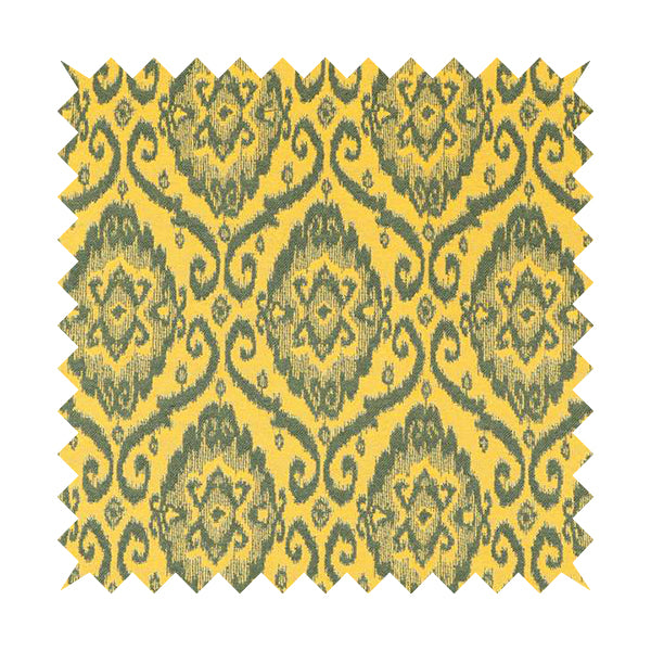 Grey Yellow Damask Medallion Pattern Chenille Upholstery Fabric JO-1176 - Made To Measure Curtains