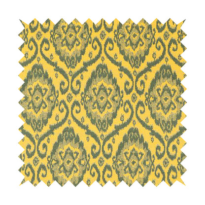 Grey Yellow Damask Medallion Pattern Chenille Upholstery Fabric JO-1176 - Made To Measure Curtains