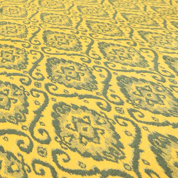 Grey Yellow Damask Medallion Pattern Chenille Upholstery Fabric JO-1176 - Roman Blinds