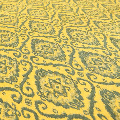 Grey Yellow Damask Medallion Pattern Chenille Upholstery Fabric JO-1176